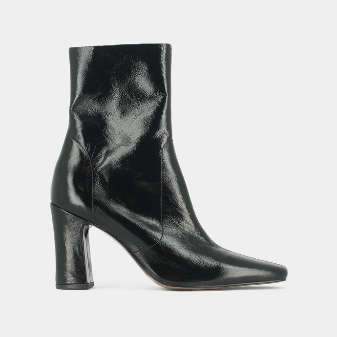 Boots à talons et bouts carrés  cuir brillant noir