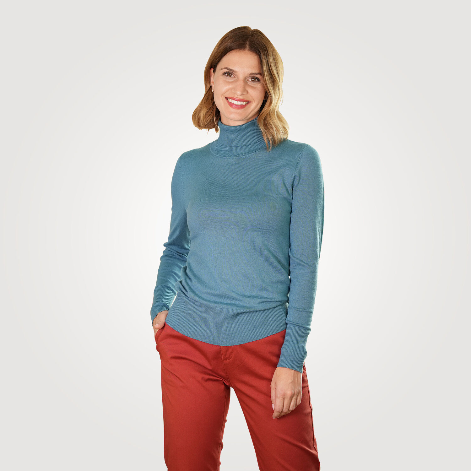 Basic Rollkragenpullover Damen uni