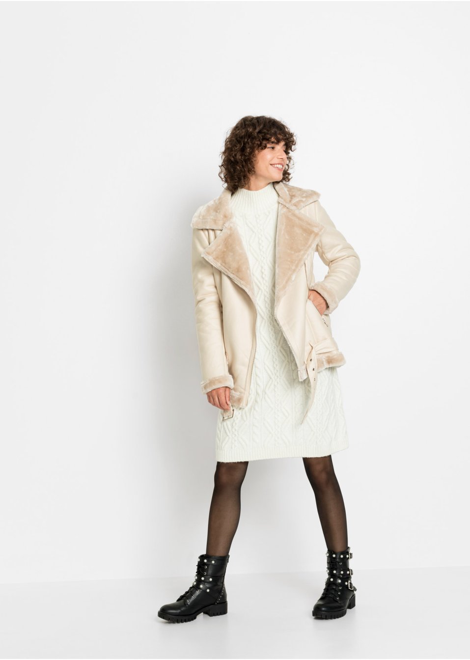Veste biker longue avec doublure peluche