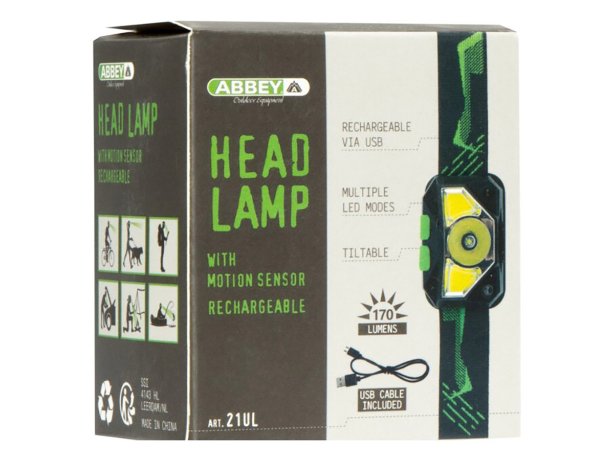 Abbey met motion sensor oplaadbare hoofdlamp