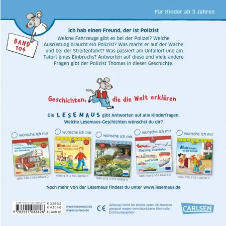 Carlsen Verlag LESEMAUS 104: Ich hab einen Freund, der ist Polizist von Ralf Butschkow