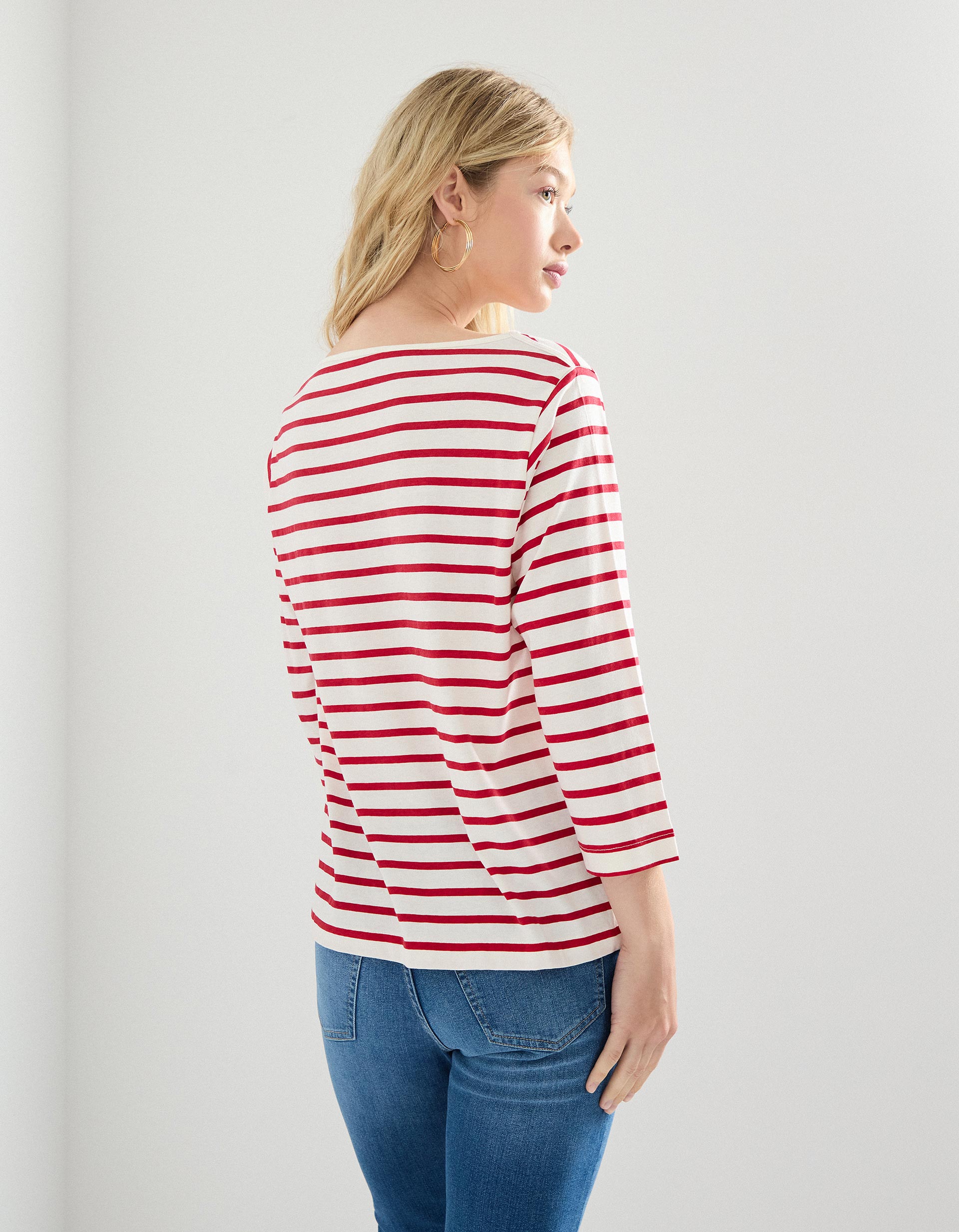 Camisola Riscas, Mulher, Vermelho Escuro