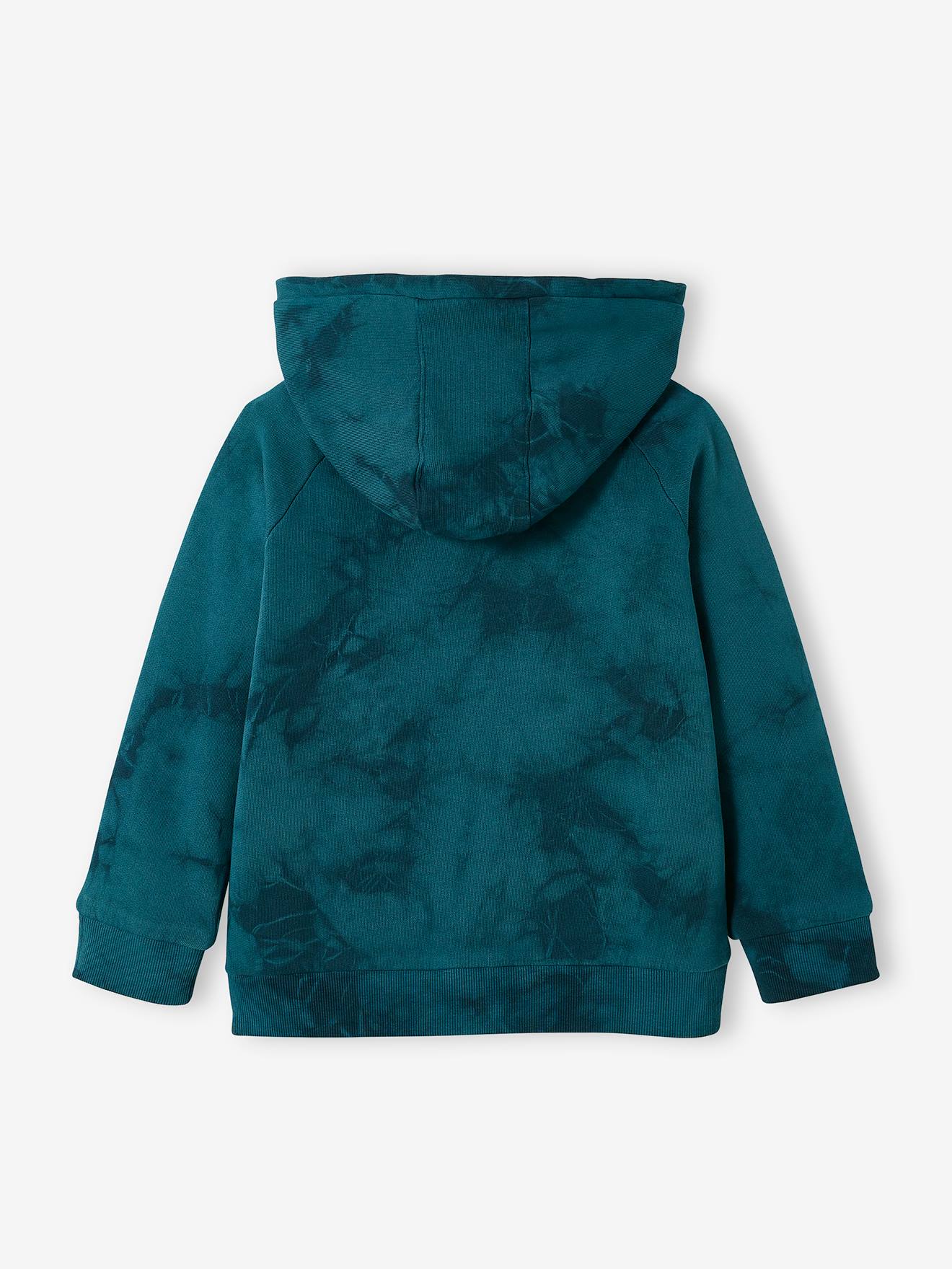 Moletom com zíper tie-dye para menino, lavagem azul escura