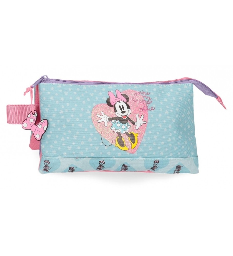Estojo Disney My Happy Place com três compartimentos, azul e rosa, 22x12x5cm