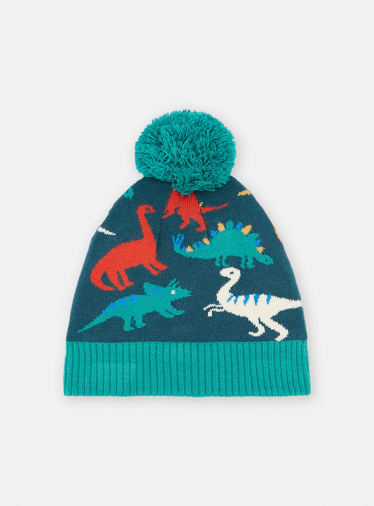 Bonnet bleu canard à imprimé dinosaures