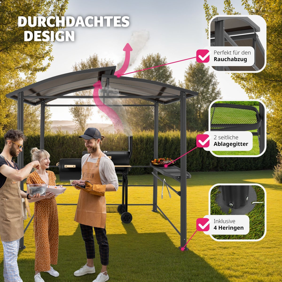 tectake Asado grillpaviljoen met goede luchtcirculatie, 240 x 150 x 234 cm