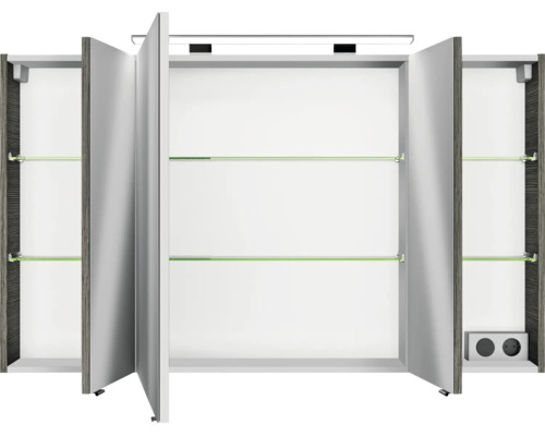 Badkamermeubelset Pelipal Serie 4010, afmetingen (B x H x D): 120,5 x 200 x 48 cm, fronten in grafietstructuur, 4-delige badkamermeubelset inclusief witte keramische wastafel, keramische badmeubel en spiegelkast met LED-verlichting.