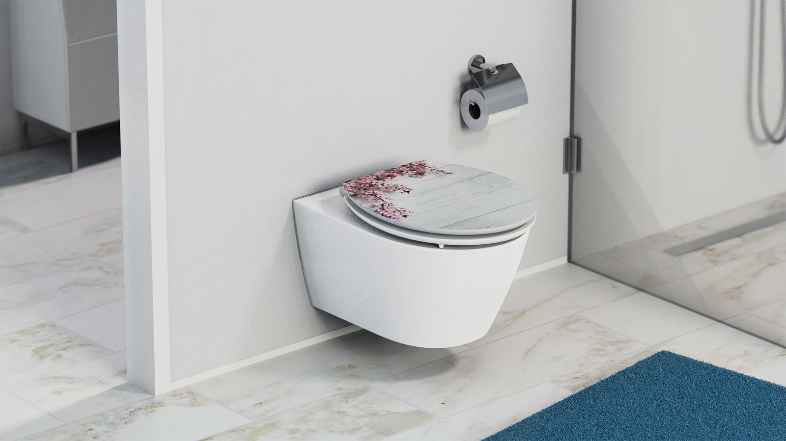 SCHÜTTE WC-Sitz High Gloss Flowers&Wood MDF Weiß ca. 37,5 x 3 x 44,5 cm
