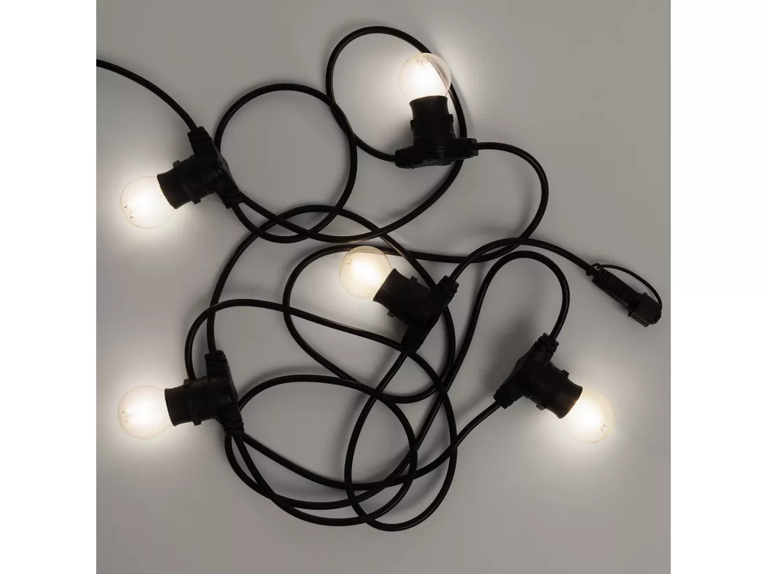 Kit Guirlande Lumineuse Extérieure IP44 5m Noir + 5 Ampoules LED Filament B22 2W G45 4000K Blanc neutre