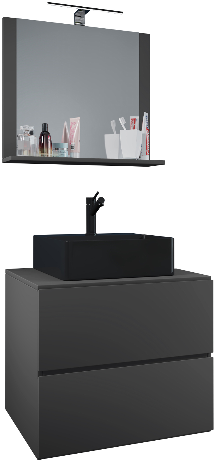3-teiliges Bademöbel-Set LENDAS BL - anthrazit-schwarz - 60 cm