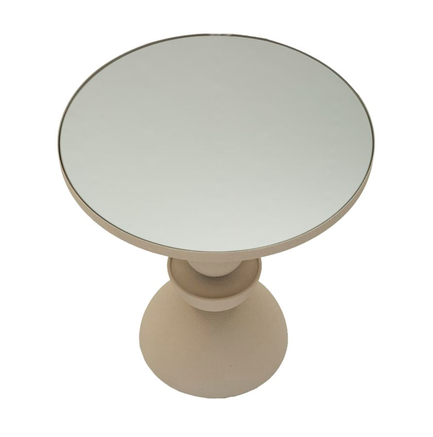 CrÃ¨mekleurige metalen salontafel en spiegel cm Ã¸ 40,5x42