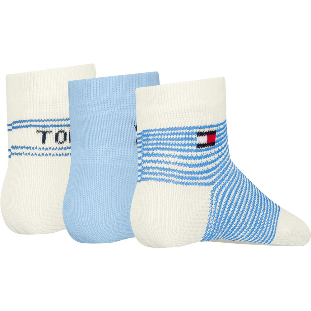 Køb Tommy Hilfiger Light Blue Baby Strømper 3-pak Gaveæske Stripe