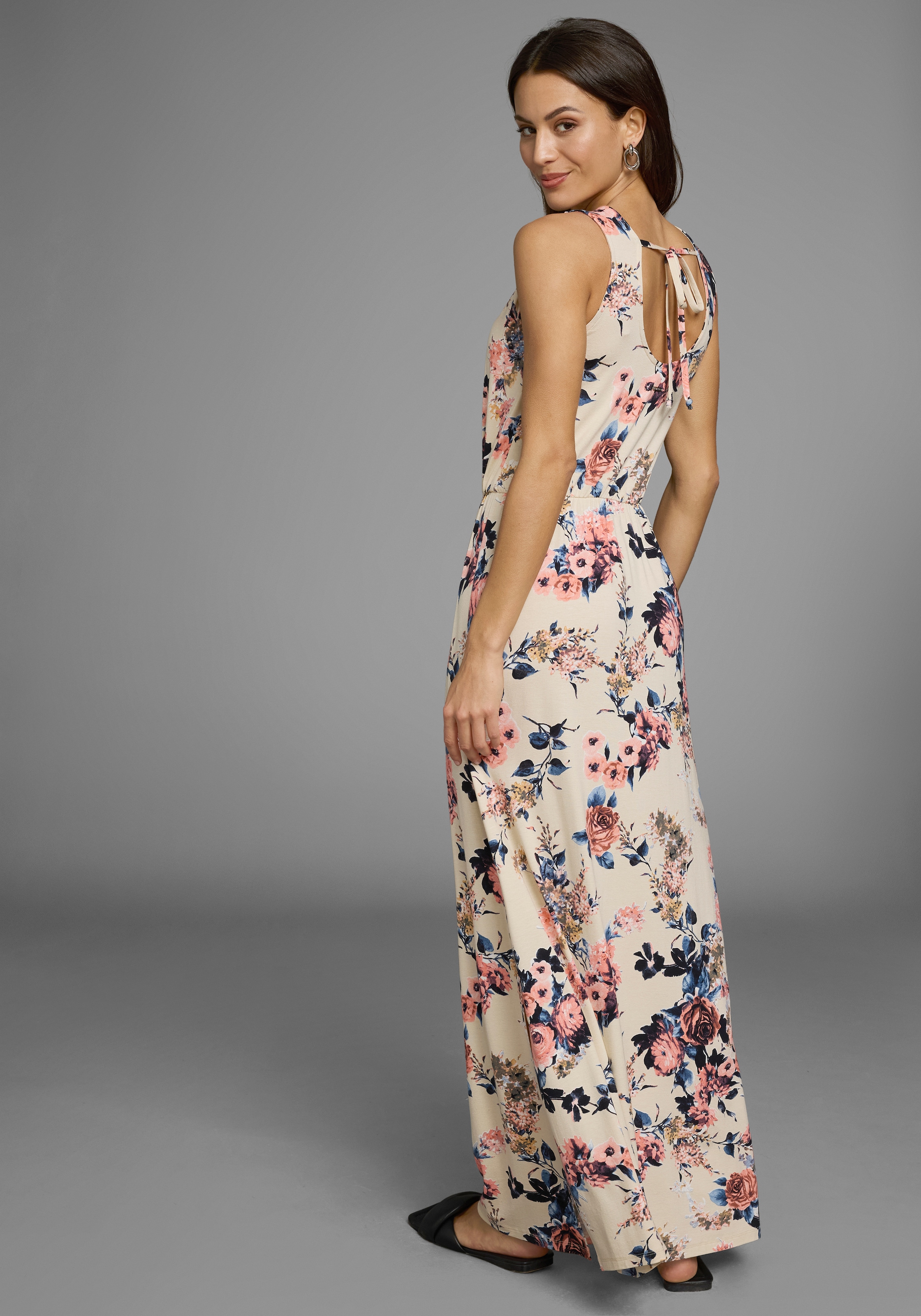 Laura Scott Sommerkleid mit hohem Rundhals vorn und tiefem hinten, Maxikleid