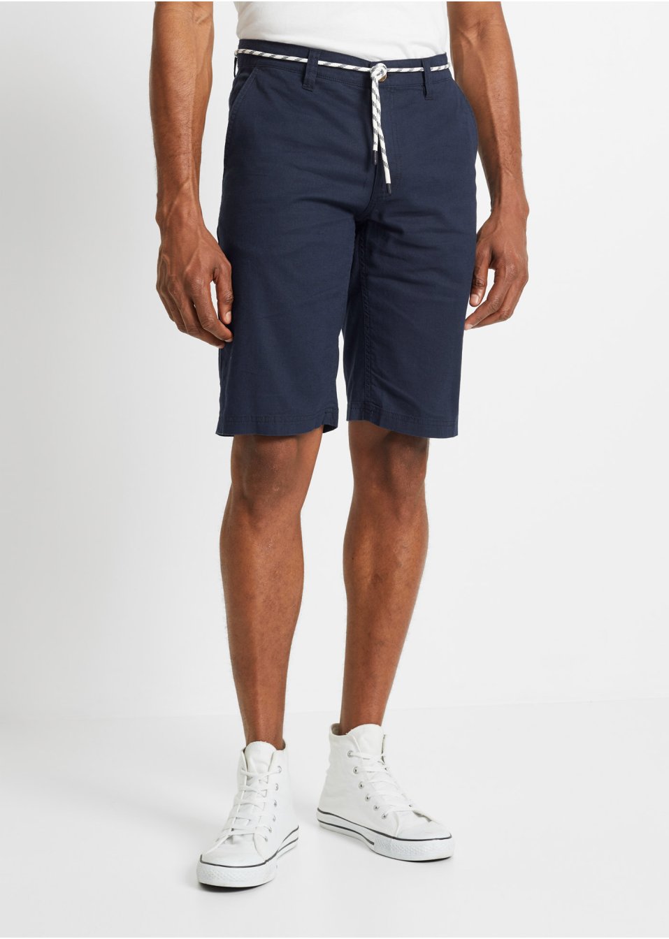 Bermuda chino avec lin majoritaire et cordon, Regular Fit
