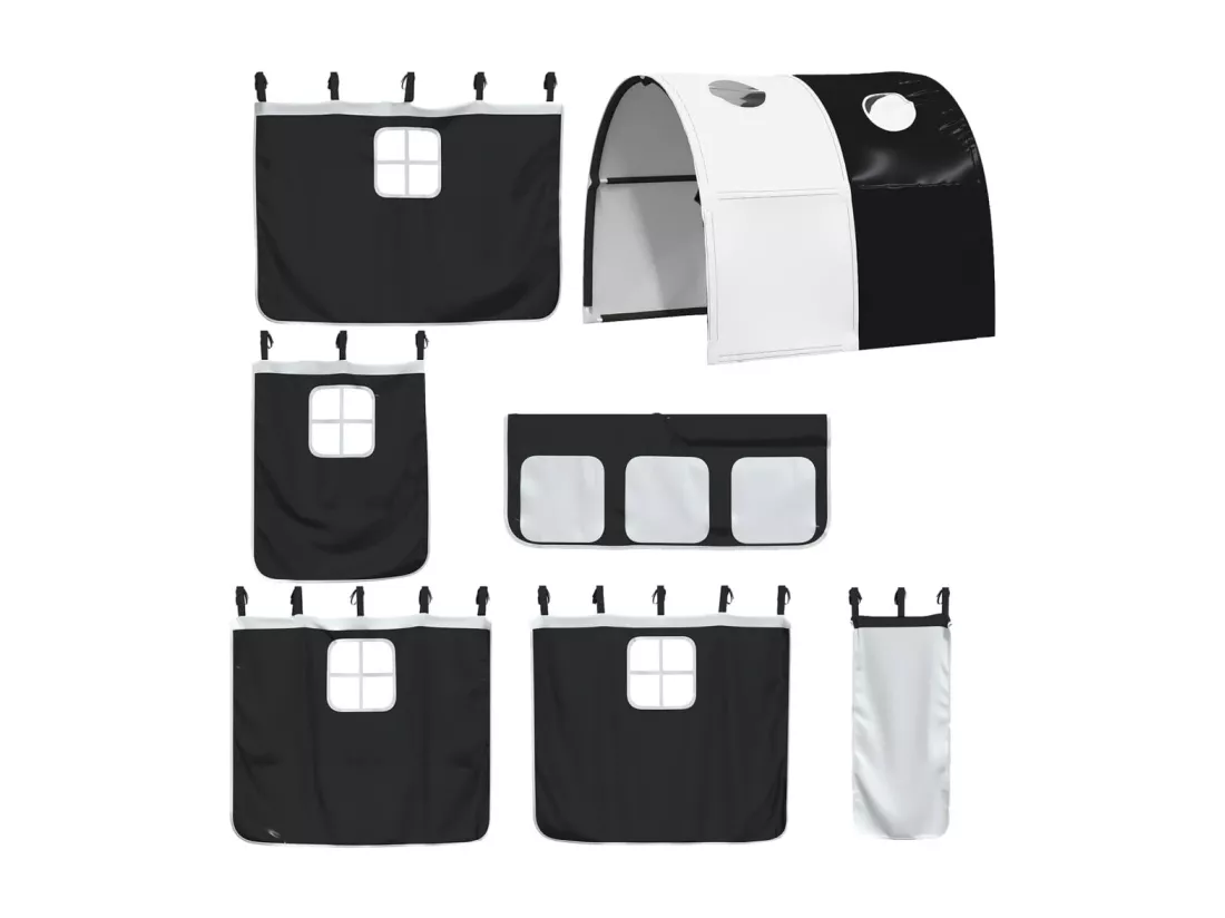 Lit mezzanine enfants et tunnel blanc/noir 90x200 cm pin massif