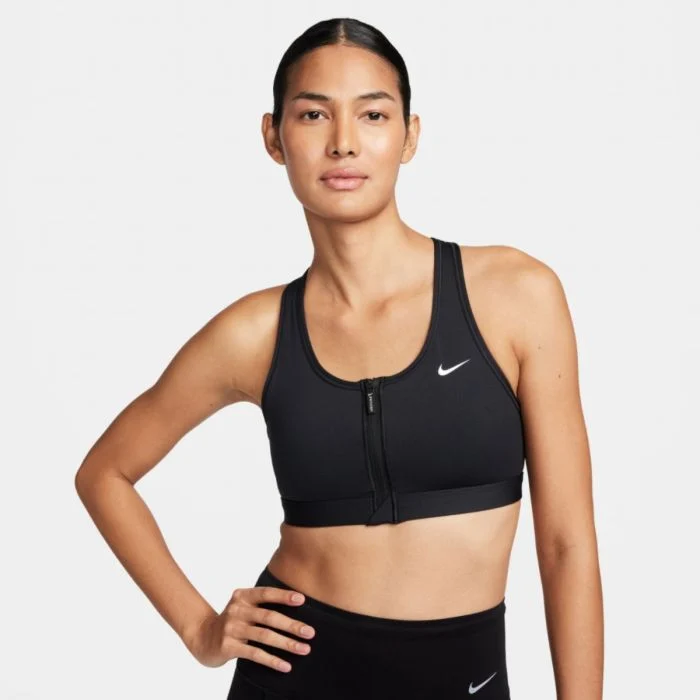 Nike Dame BH Dri-FIT Swoosh Padded Medium Support Full Zip Bra Sort