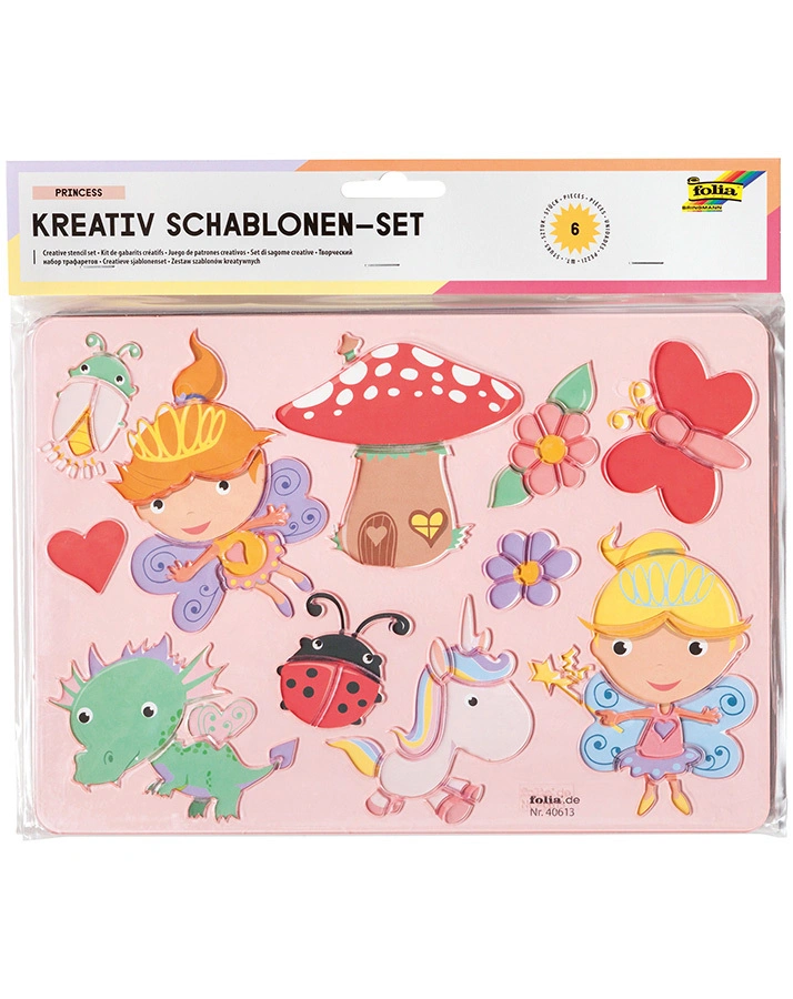 Kreativ-Schablonen PRINCESS 6-teilig mit Ausmalvorlagen