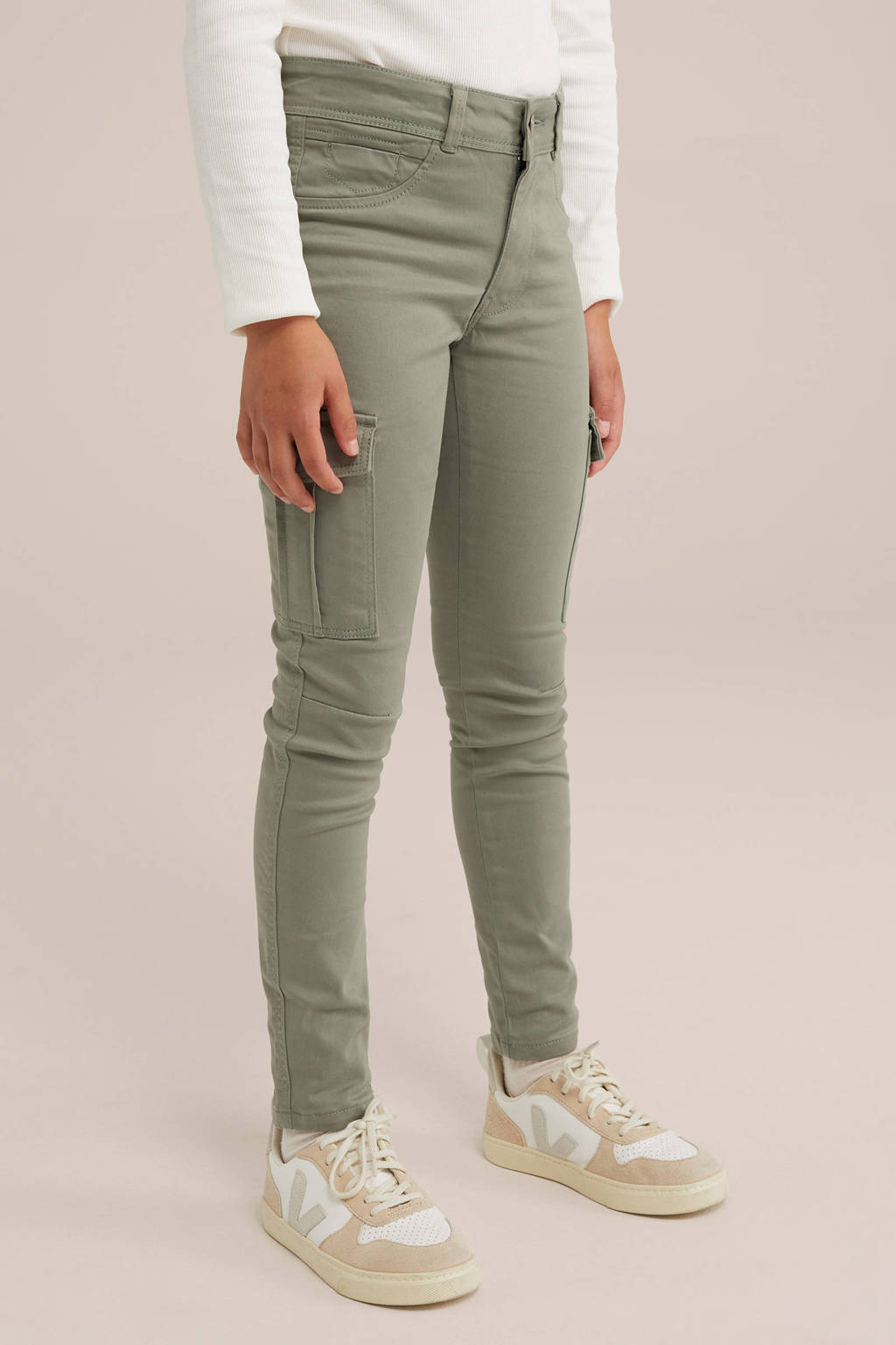 WE Fashion super skinny cargobroek zachtgroen