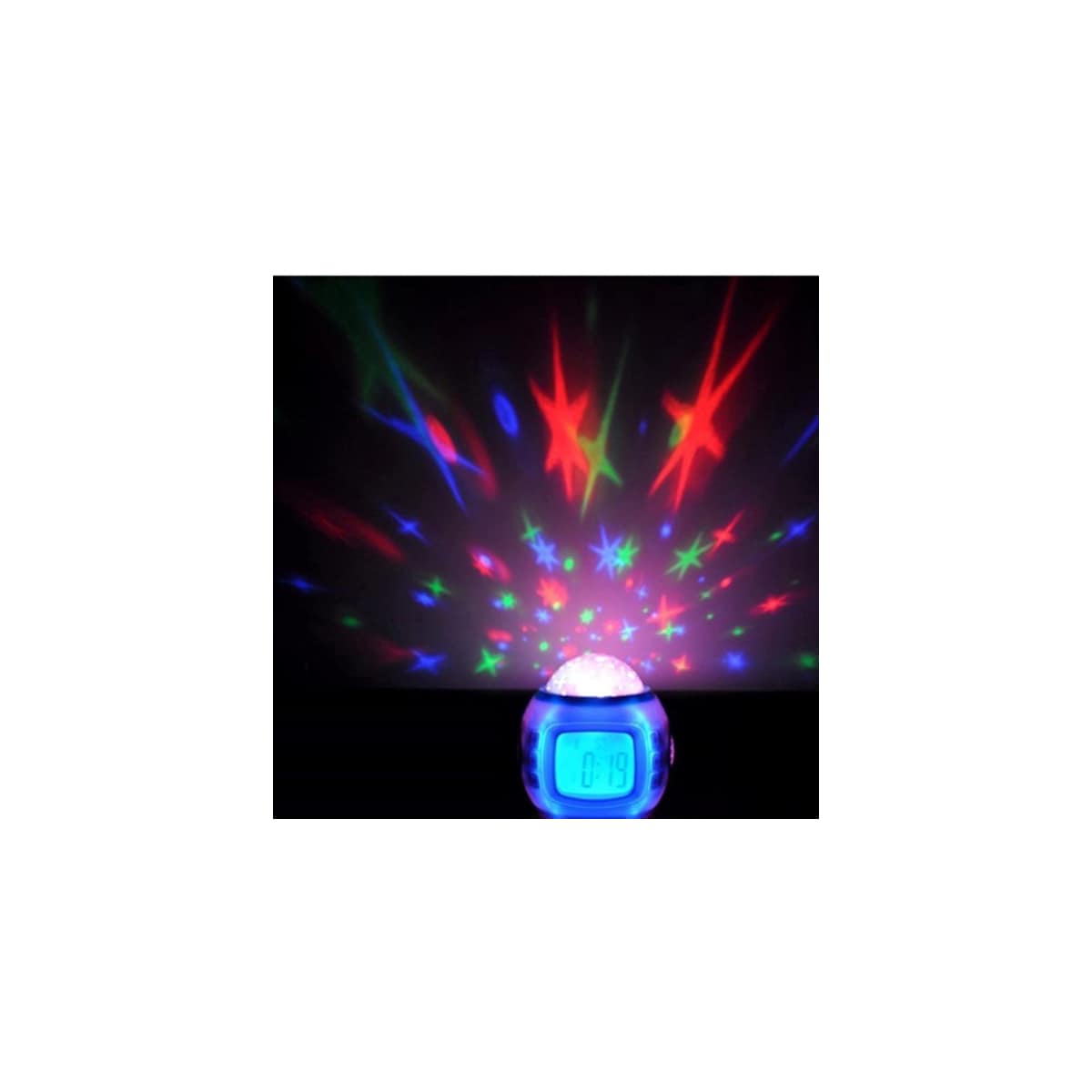 Stjerneprojektor med vekkerklokke og LED-lys
