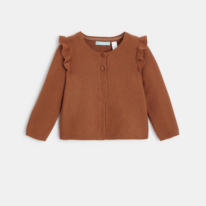 Gilet maille à volants 2 boutons marron bébé fille Marron