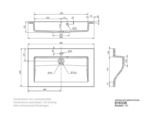 Allibert Slide Solid wastafelmeubel, 80,2 x 46,2 cm, antraciet, glanzend/mat, 816338