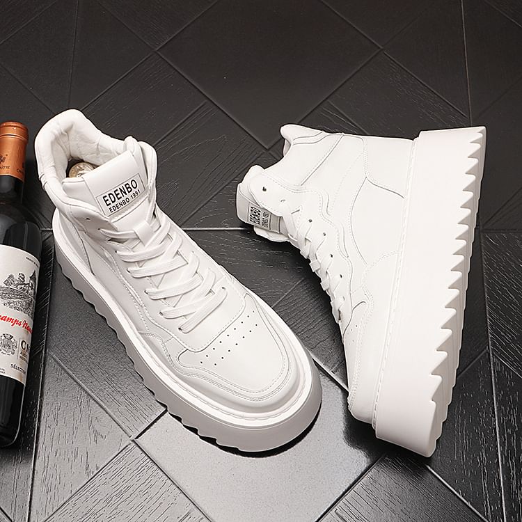 Mr Ozera - Platform Plain Lace-Up High Top Sneakers