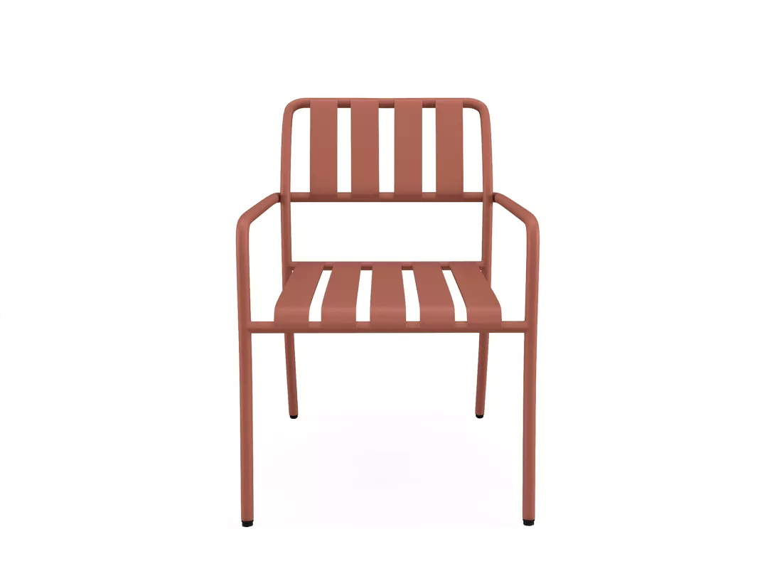 Salle à manger de jardin en métal : la table L.160 cm et 6 fauteuils - Terracotta - BIRMOS de MYLIA