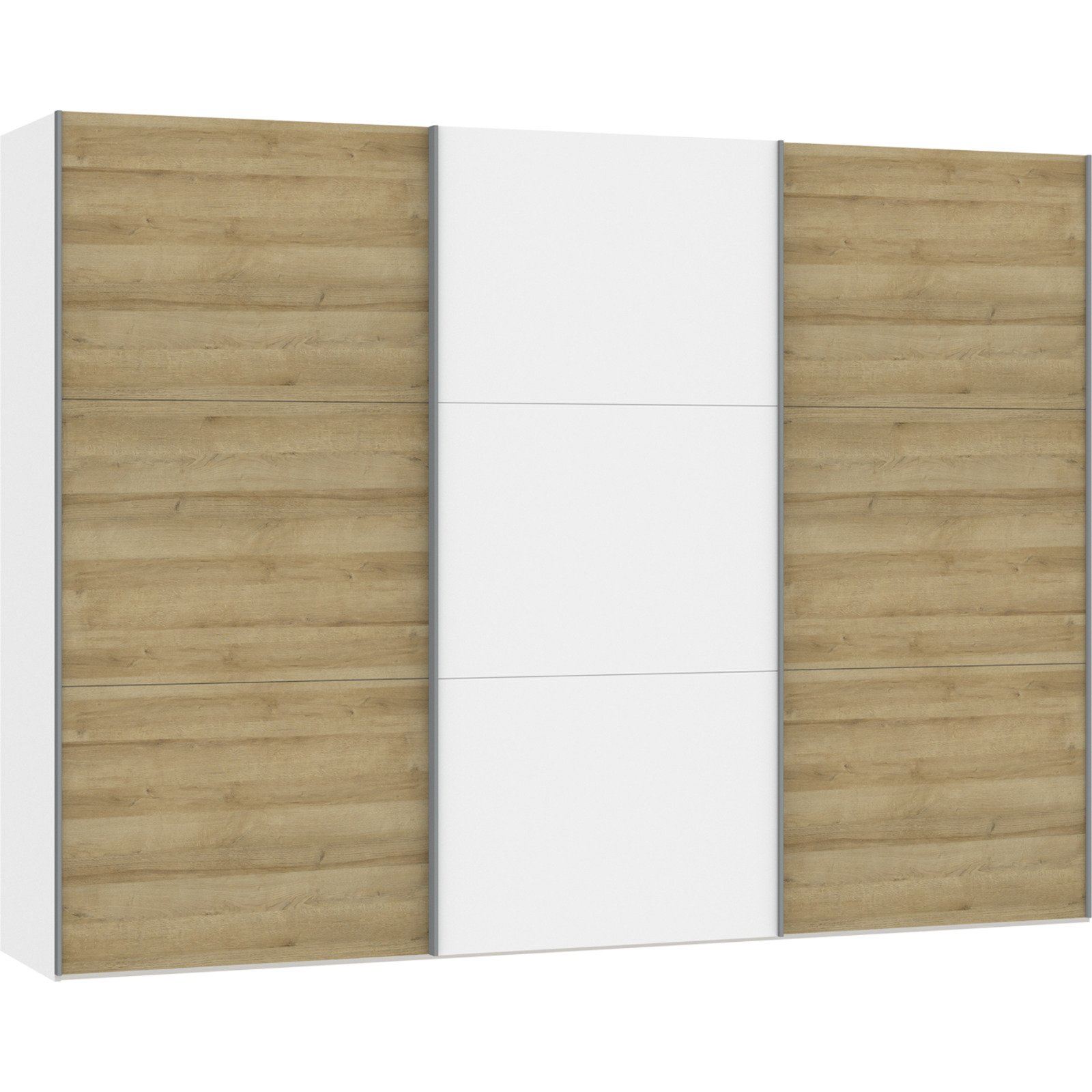 Schwebetürenschrank Schweizer 104 Eiche Natur weiss 253 x 215 x 65 cm, 253 cm