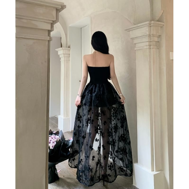Saccharine - Strapless kanten maxi-A-lijnjurk