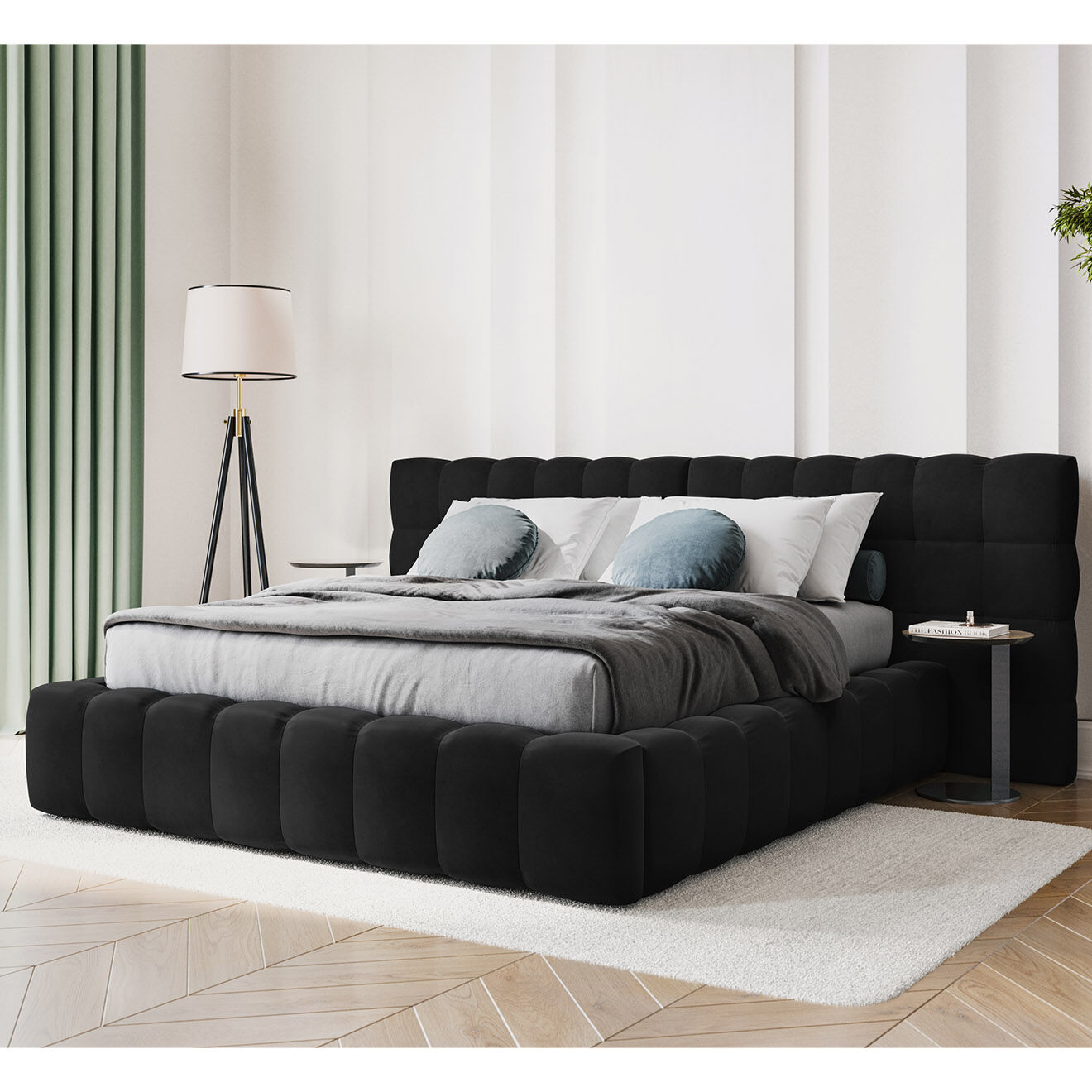 Cosmopolitan Design Lit avec coffre de rangement Bali Velours noir - 200x200 cm