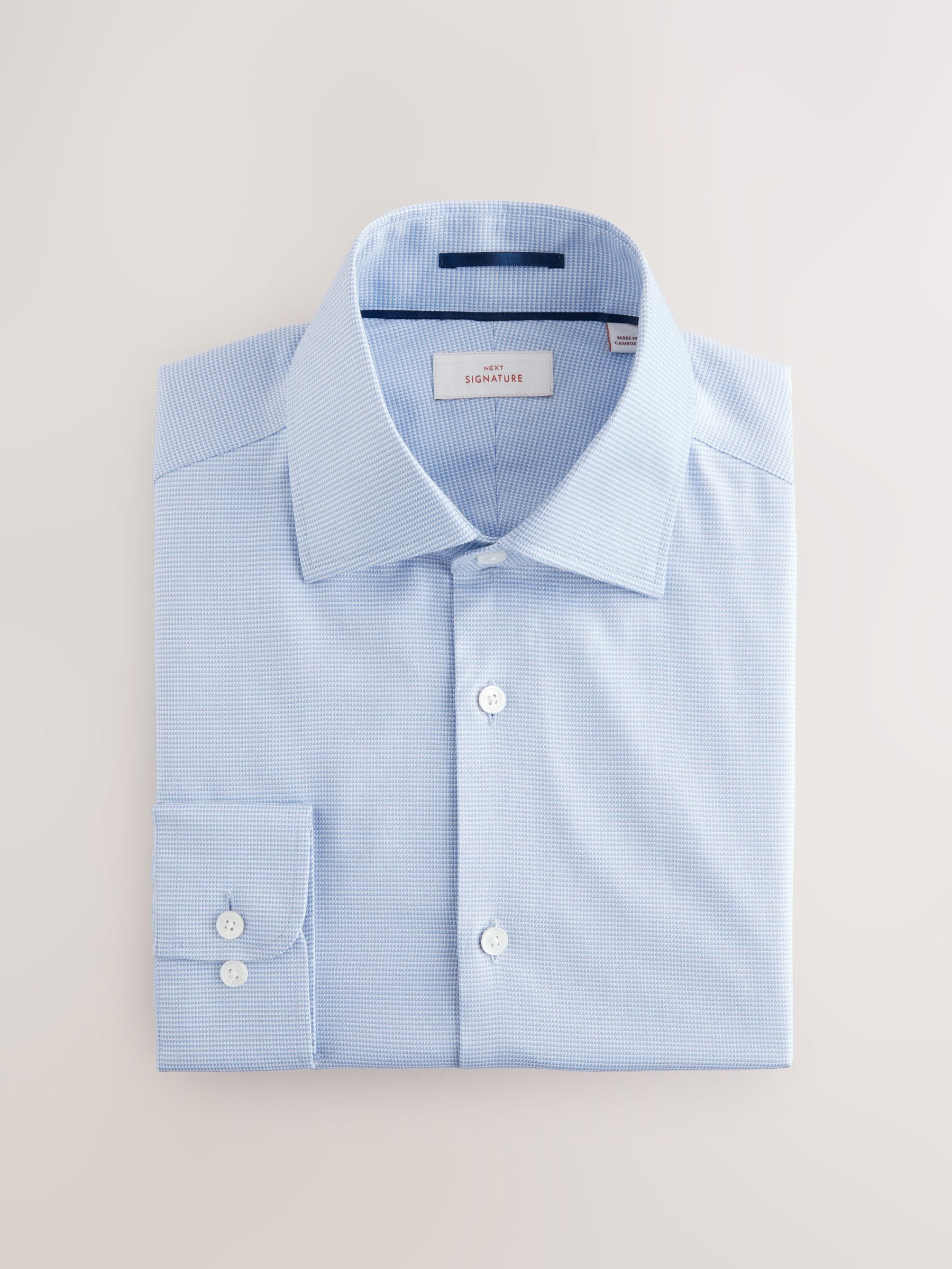 Blauw - Slim Fit - Signature 100% katoenen overhemd met textuur