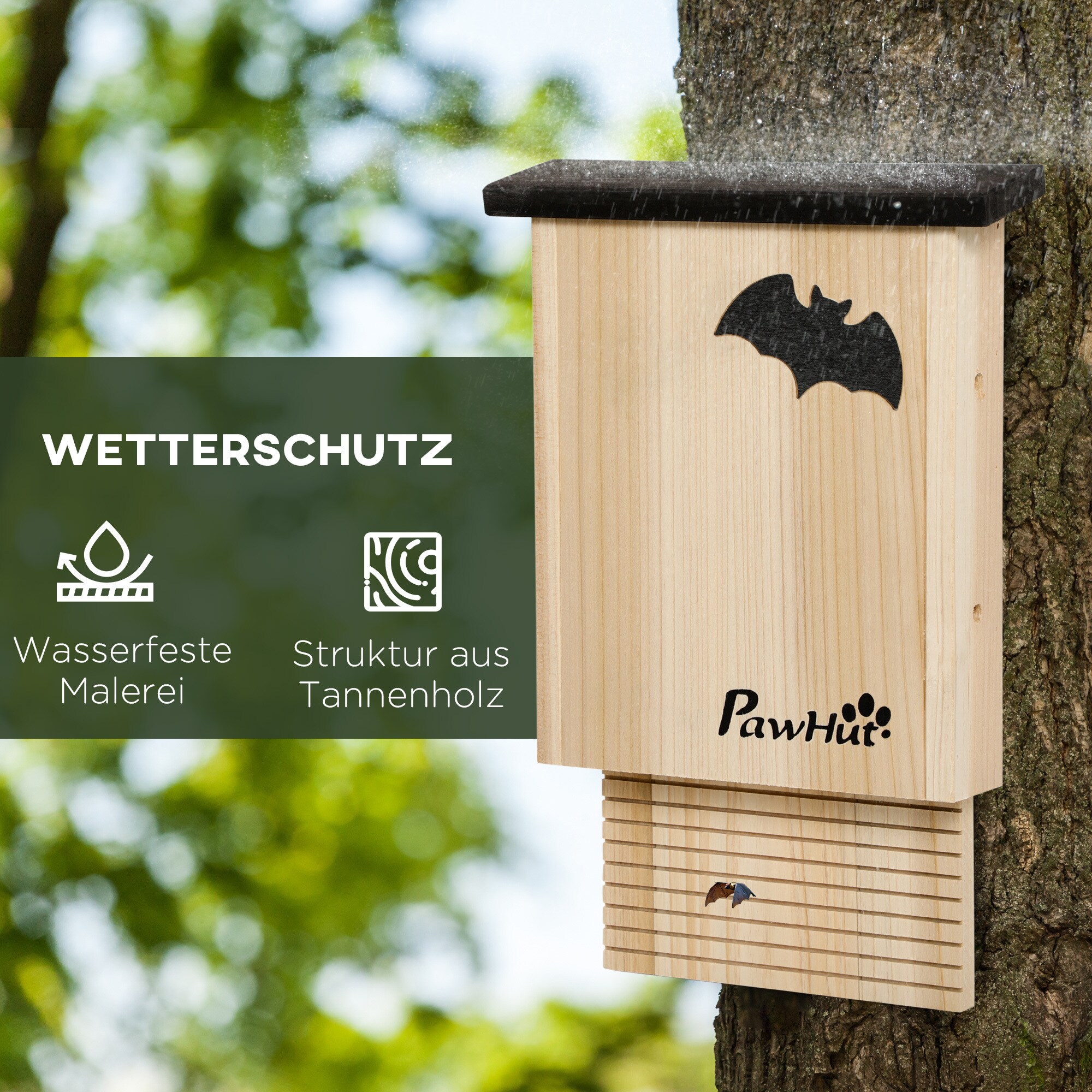 PawHut Fledermaushaus-Set für 2-3 Fledermäuse natur 25L x 6B x 37,5H cm