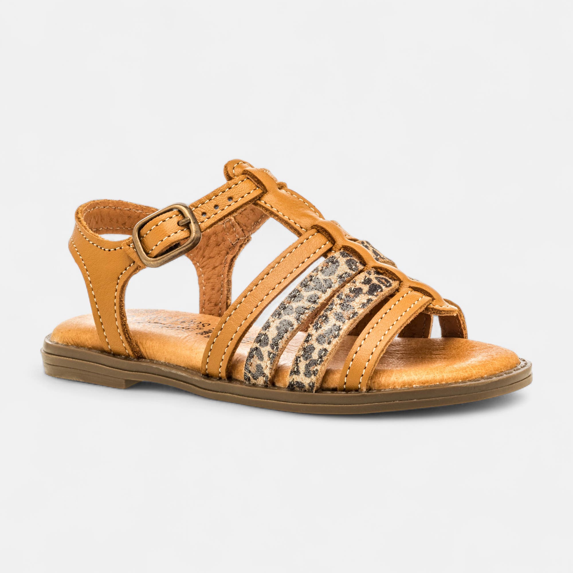 Nu-pieds Fille en cuir cognac