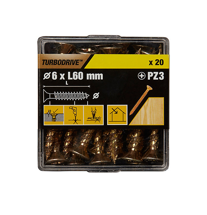 Vis à bois Turbodrive Premium pozidriv zinguée jaune 6x60 mm - 20 pièces