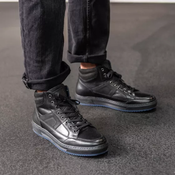 Baskets NOIR DENIM SIDE CUIR