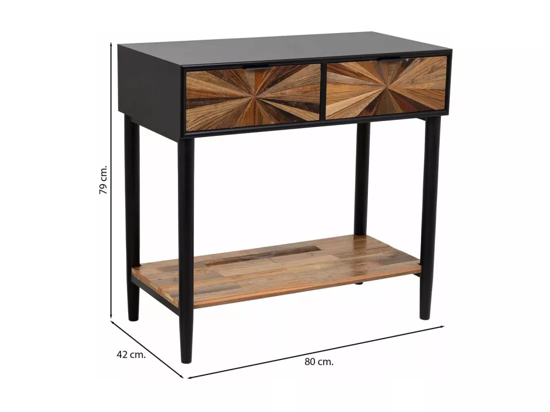 Hall en bois et métal avec 1 tiroir et 1 étagère marron 80X42X79