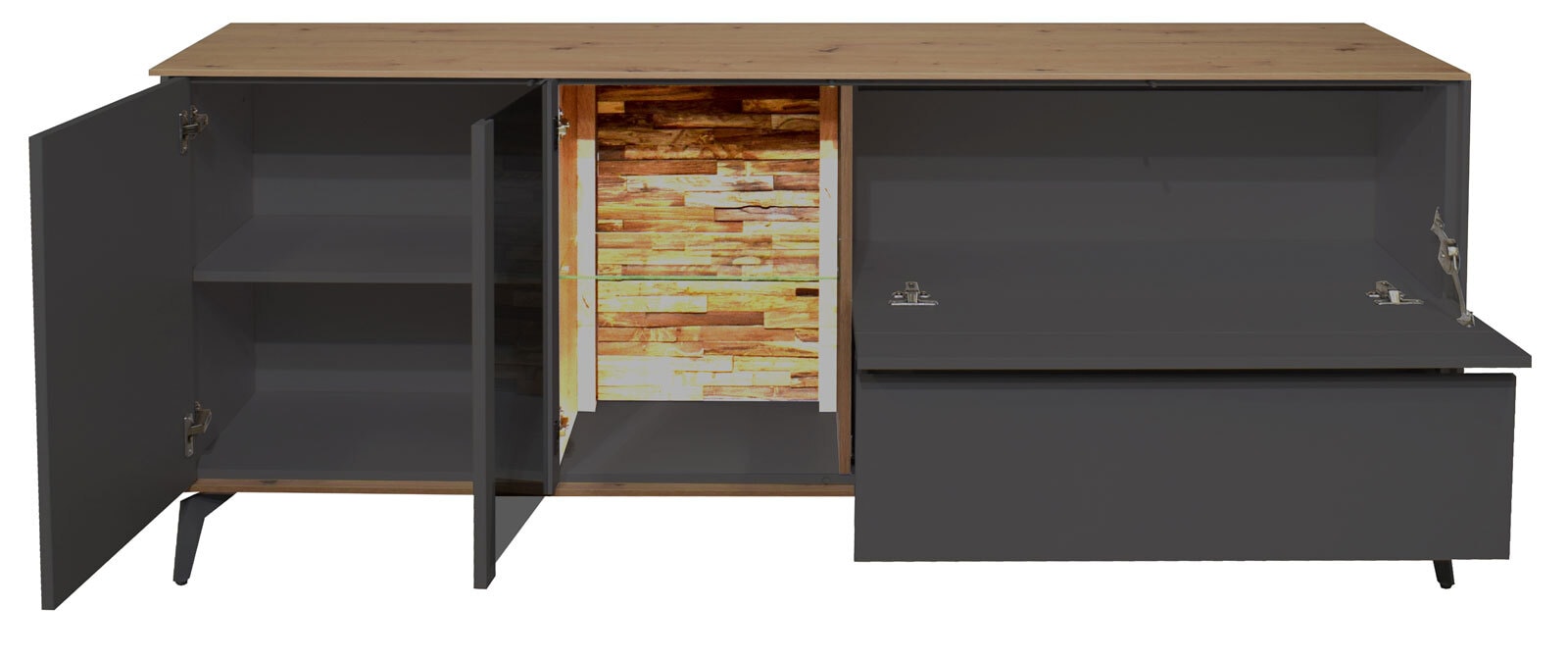Lowboard Como 169x65x42 cm Anthrazit matt lack / Asteiche-Dekor