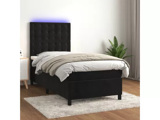 Sommier tapissier avec matelas et LED Noir 90x190 cm Velours