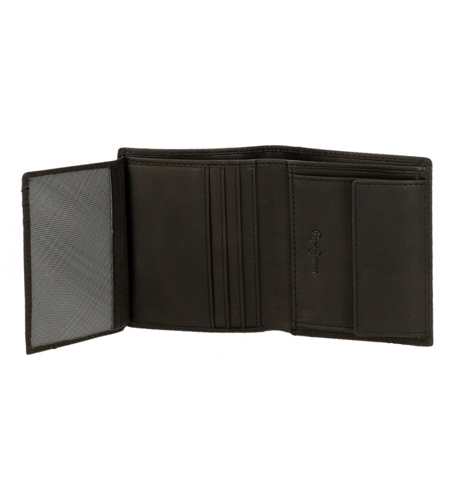 Carteira Pepe Jeans Vertical Checkbox em Couro Preta
