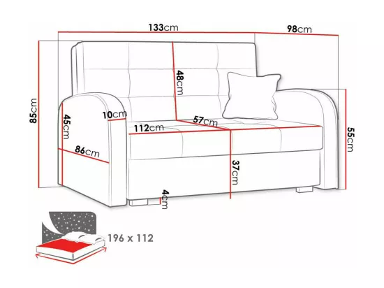 Canapé convertible Columbus 115, Boîte de literie, 85x133x98cm, Mobilier déjà assemblé