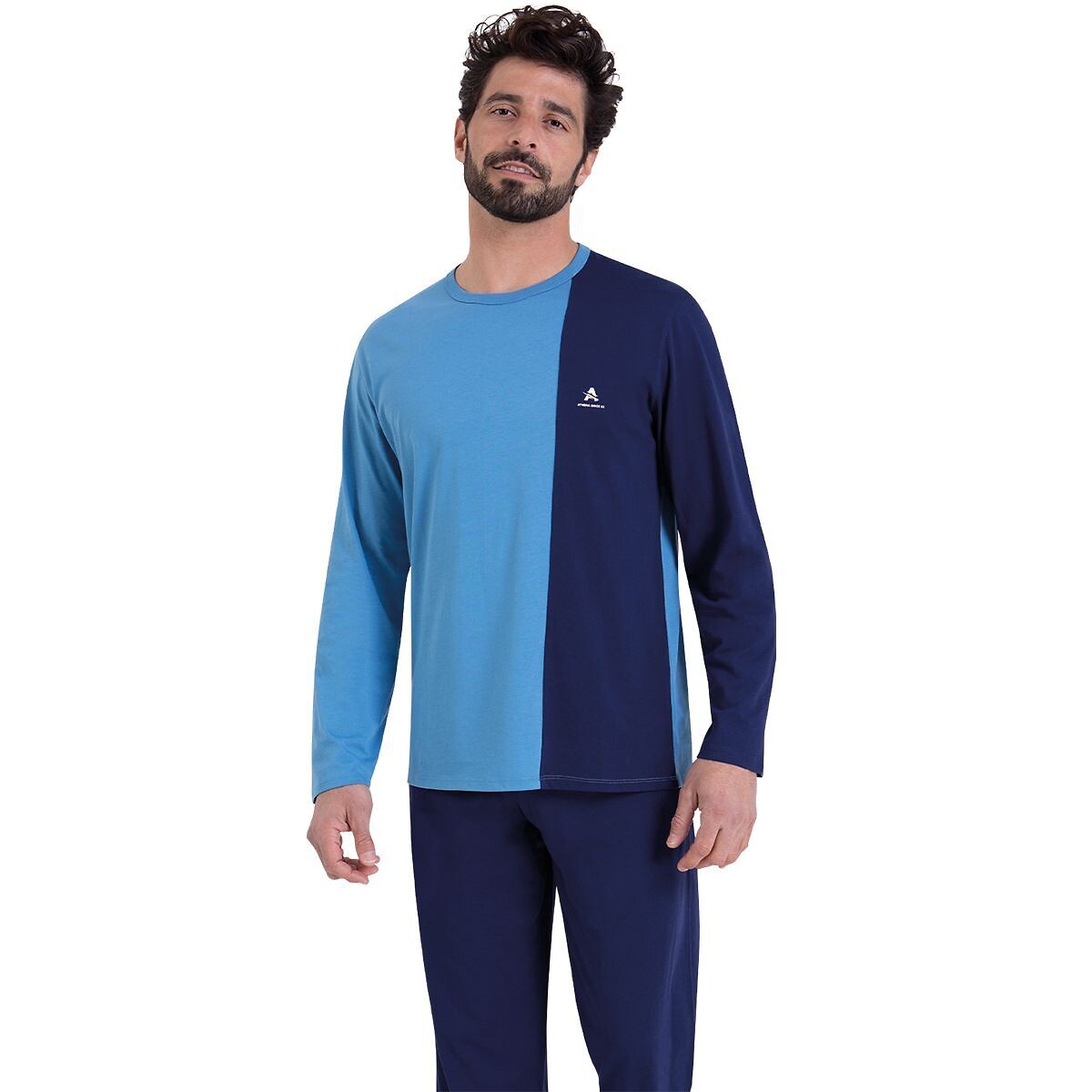 ATHENA<br>Pijama comprido com gola de camisa, em algodão