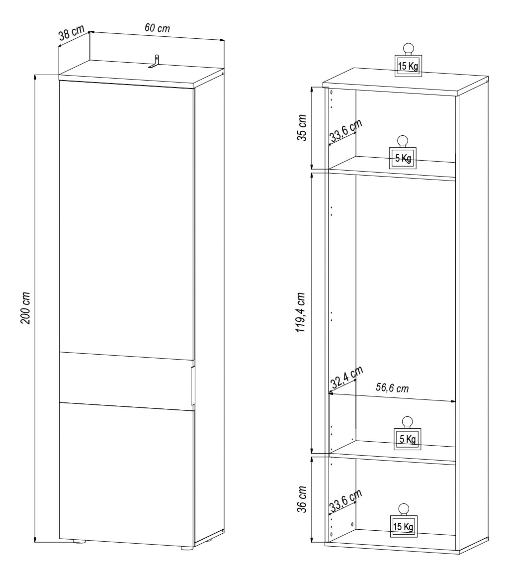 HBZ Garderobenschrank »Milan, BxHxT 60x197x38 cm« 1 Stk. tlg. Mit 1 Tür, 1 Einlegeboden verstellbar, 1 fester Boden