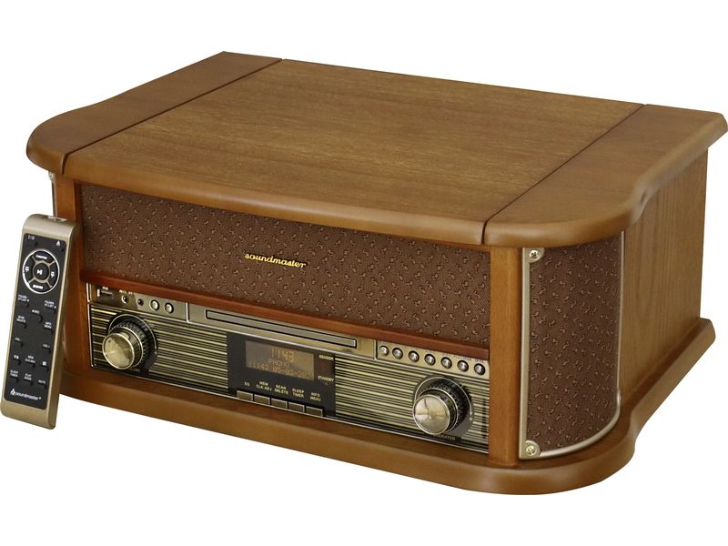 soundmaster Stereoanlage NR566BR Braun Nostalgie-Stereoanlage mit Plattenspieler, DAB /UKW-Radio, CD/MP3, USB, Kassette und Bluetooth