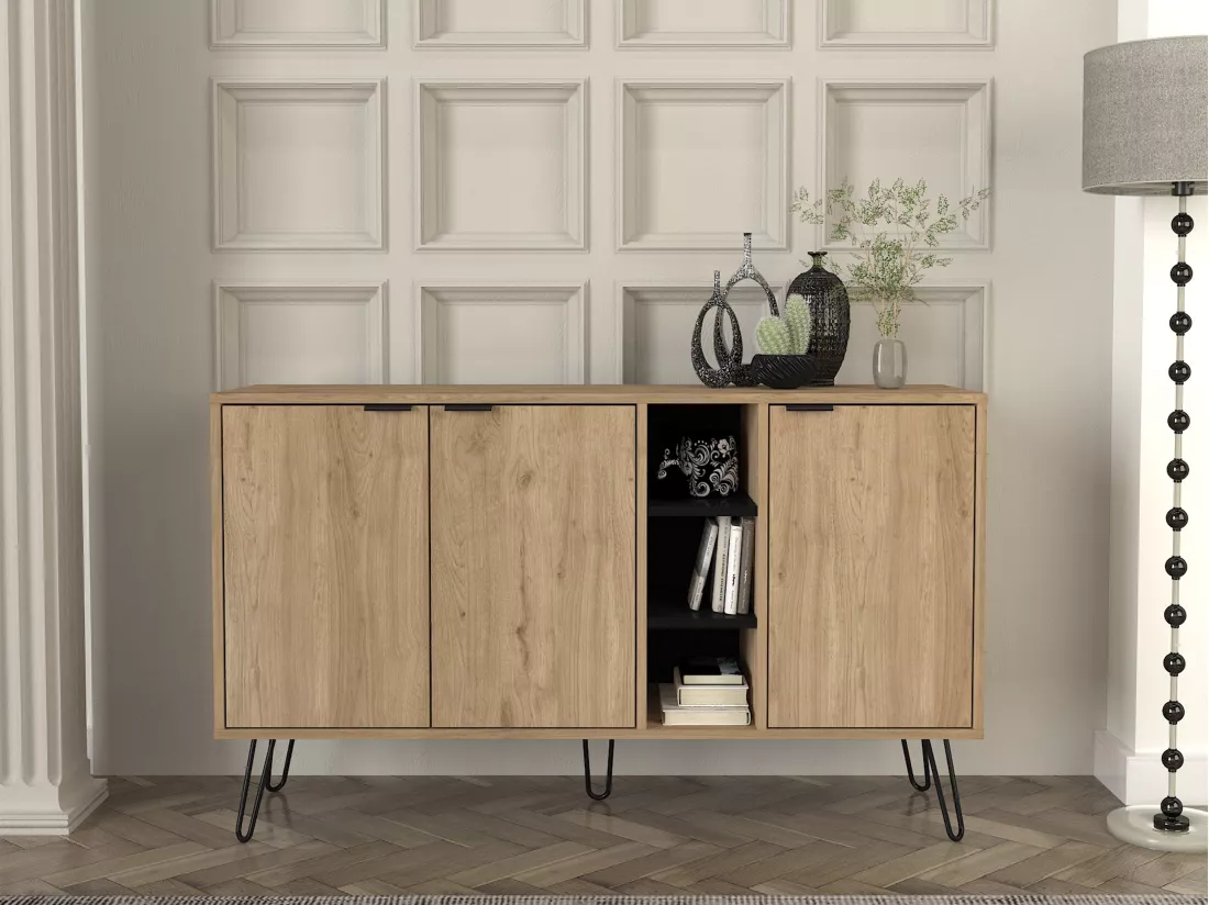 Buffet avec 3 portes et 3 niches - Naturel et Noir - POMONA