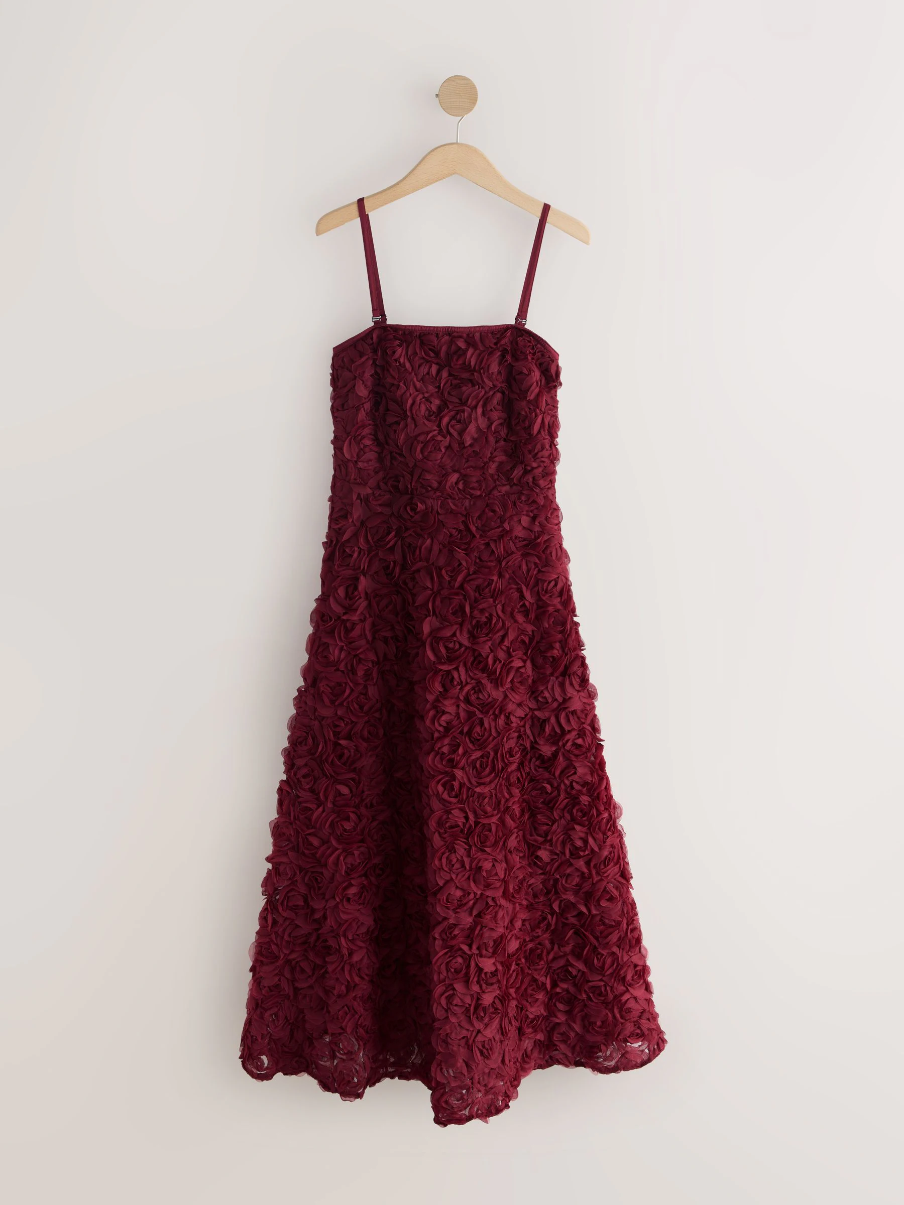 Bordeauxrood - Occasion 3D Floral Bandeau Maxi Dress with Detachable Straps