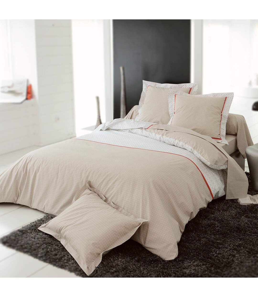 Taie d'oreiller 65x65 cm satin de coton WESLEY beige sisal