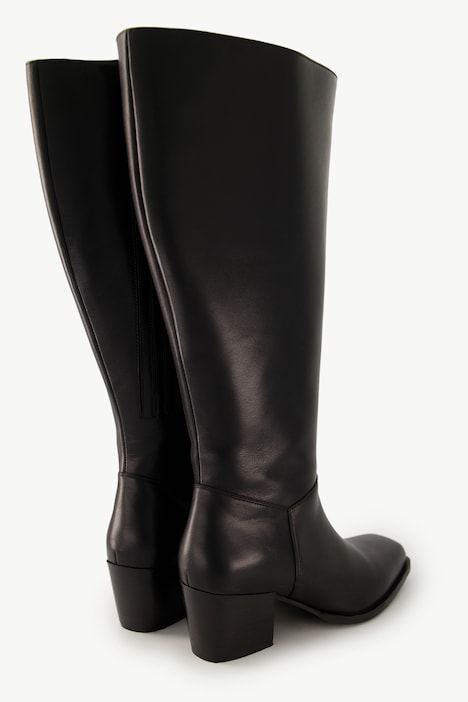 Lederstiefel, XXL-Schaft, Elastikeinsatz, Weite H