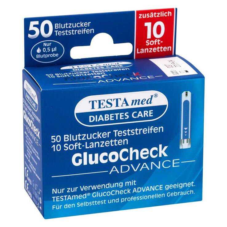 TESTAmed® GlucoCheck ADVANCE Teststreifen mit 10 Soft-Lanzetten, 1 P
