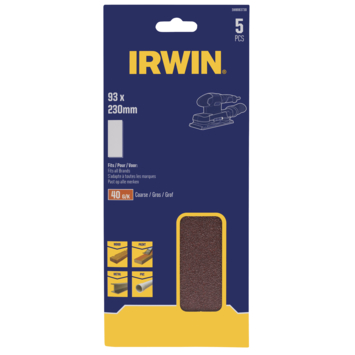Irwin schuurvel 230 x 93 mm K40 voor klembevestiging, zonder perforatie, 5 stuks.