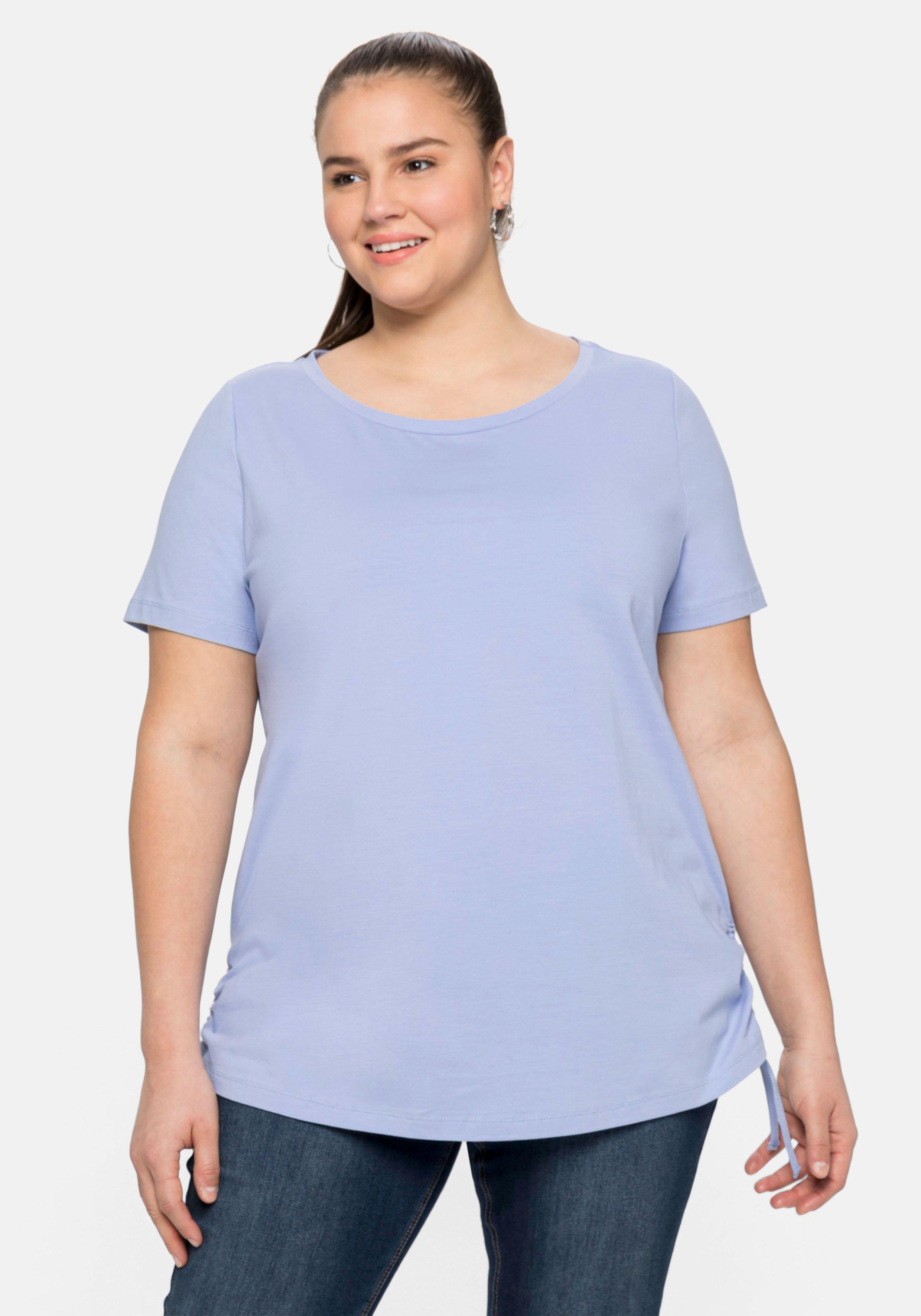 Shirt mit seitlicher Raffung und Bindeband